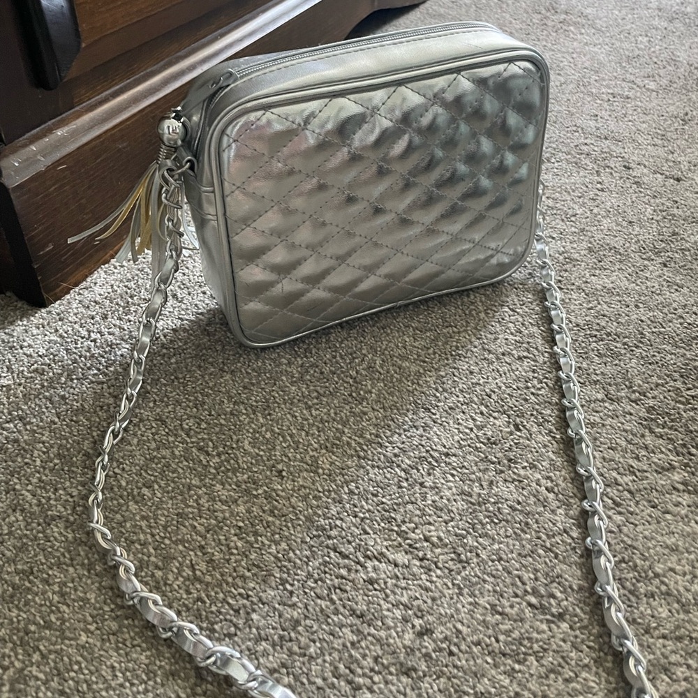 Chateau Silver Quilted Crossbody Bag 2/$35